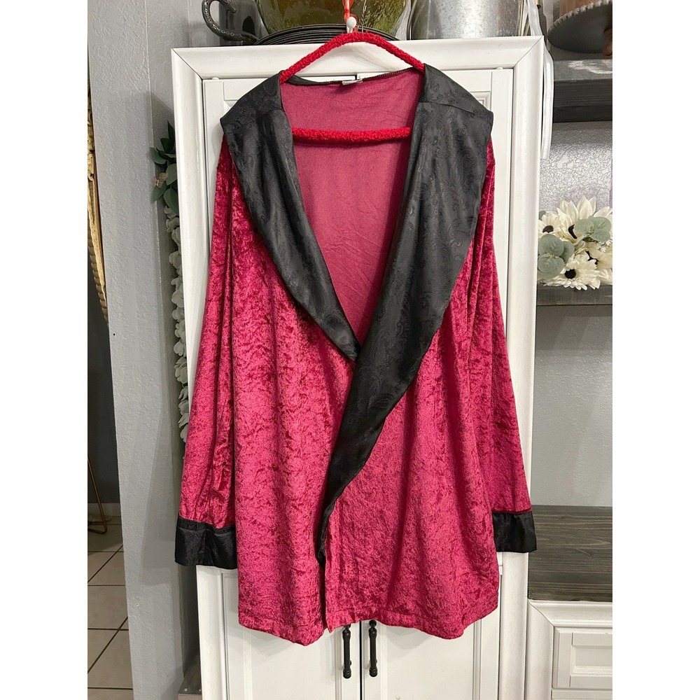 Mens Red Velvet Like Hugh Hefner Smoking Robe Costume Halloween Playboy s/m